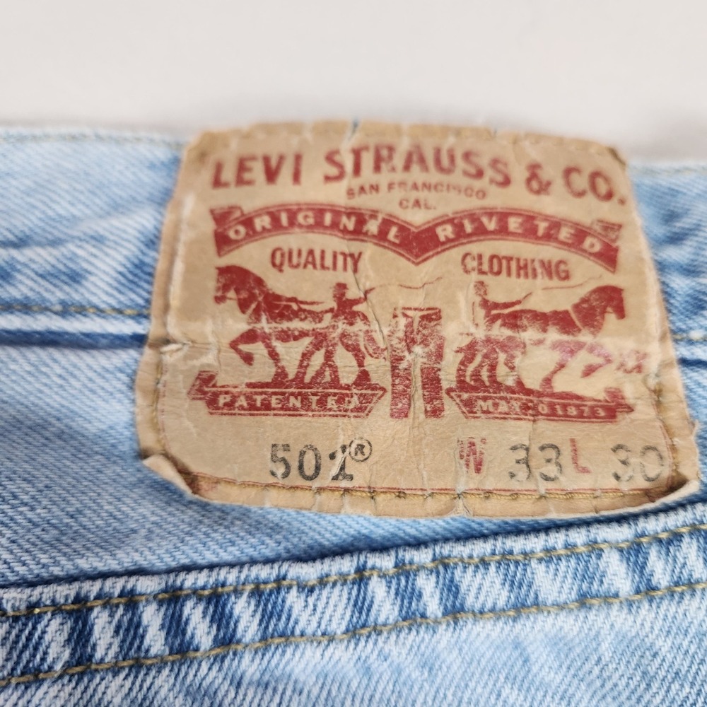 Levis 501 Jeans Mens 33x30 Blue Button Fly Straight Light Wash Mid Rise - Picture 8 of 9